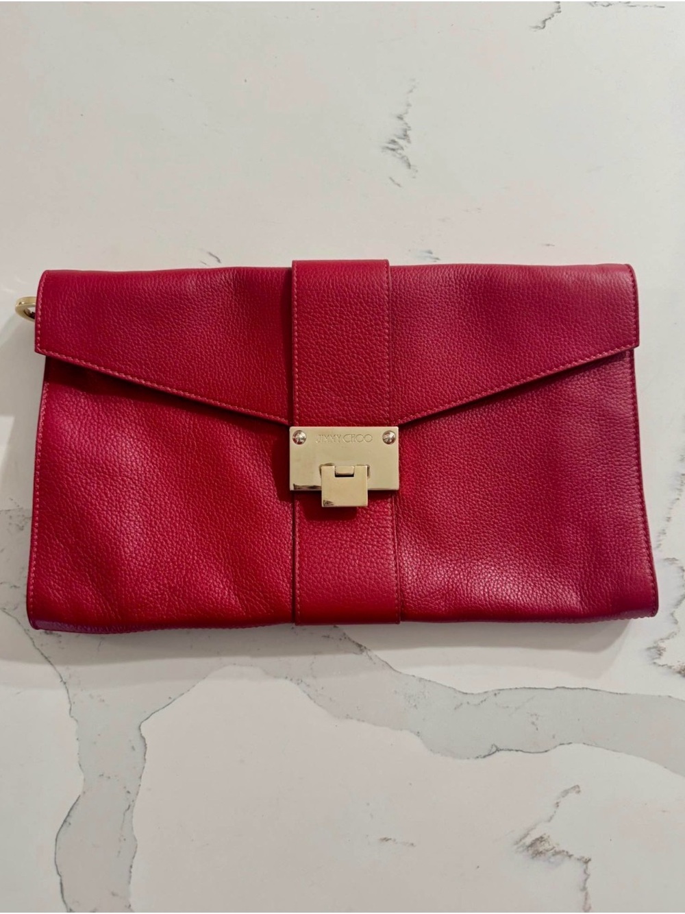 Jimmy Choo Rivera Red Leather Envelope Clutch Bag with Gold Hardware